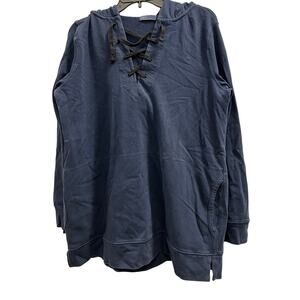 Gap Beach bum grunge lace up corset neck hoodie sweatshirt pockets sz L